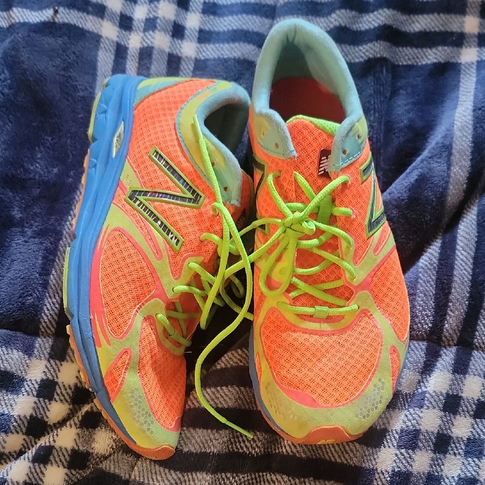Woman Vibrant Orange and Green Athletic Shoes